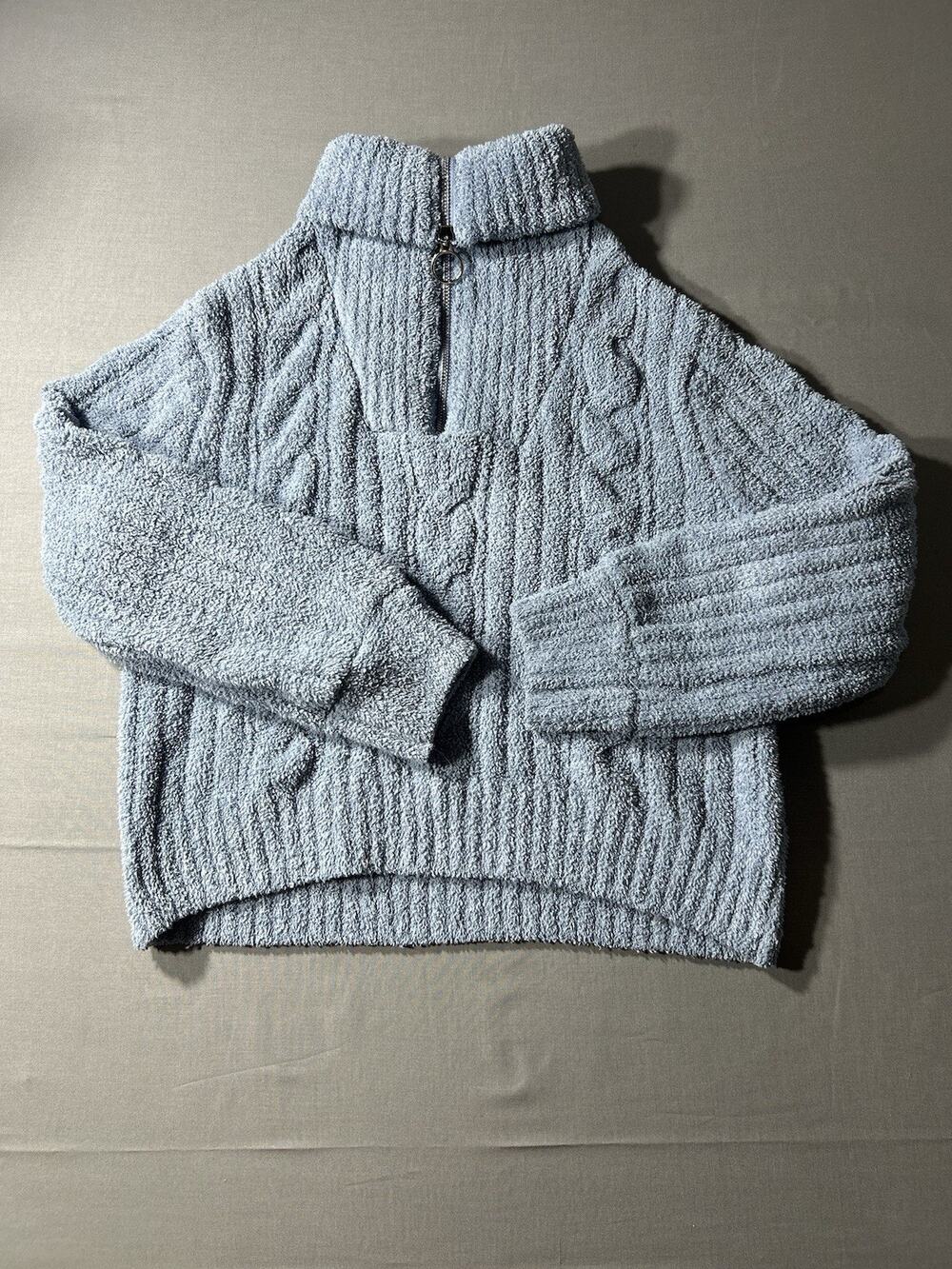 Jessica Simpson Quarter-Zip Fuzzy Knit Sweater Light Blue Medium
